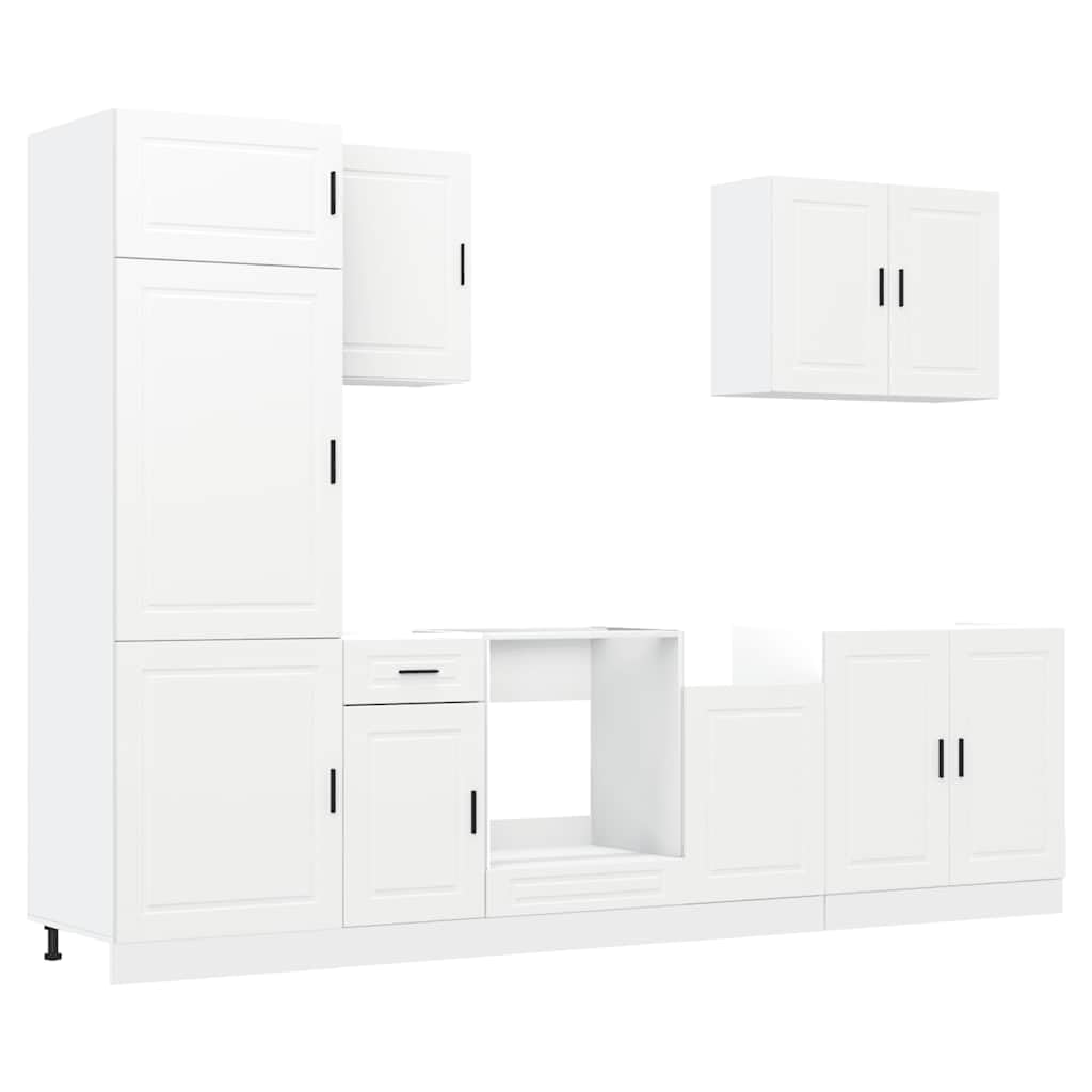 Kalmar - Set di 7 mobili da cucina in legno bianco, mobiletto da bar, mobiletto da cucina, multiuso, per soggiorno, cucina, bagno, sala da pranzo
