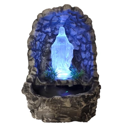 Fonte de água Ns° das Graças decorativa gruta cascata com luz colorida