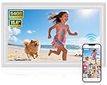 64GB 15.6 Inch Frameo Digital Picture Frame White, Large Electronic Photo Frames WiFi 1920 x 1080 IPS FHD Touch Screen, Send Photos from Your Phone from Anywhere, Best Gifts for Family and Friends