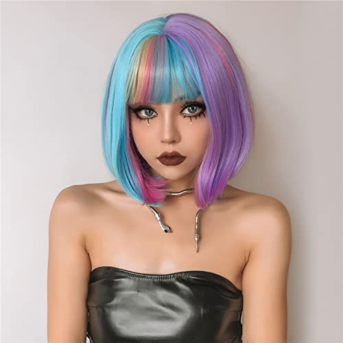 Perruques Bob Courtes Coloré Charmantes Pour Femmes Filles, Perruques Synthétiques, Cheveux Synthétiques Naturels Avec Frange Pour Quotidien/Fête/Cosplay(12 Pouces) Cover