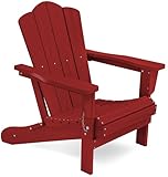 KINGYES Folding Adirondack Chair, HDPE All-Weather Patio Chairs, Wooden Textured Lawn Chair for Poolside, Backyard, Deck, Fire Pit, Red