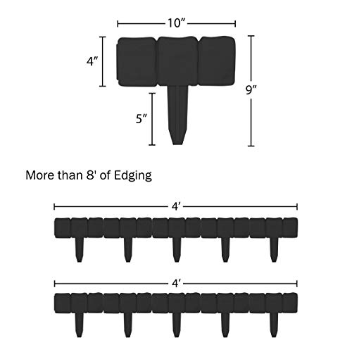 Plastic Garden Edging Stone-Look Border- Decorative Flower Bed Fence for Landscaping, 10 Pieces of Black Interlocking Lawn Stakes (8’)