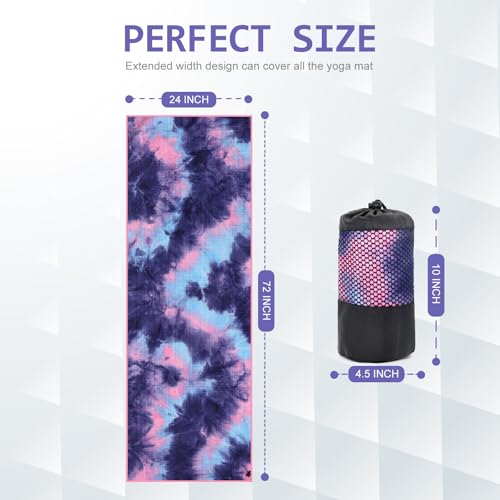 Eunzel Hot Yoga Towel - Microfiber Non Slip Yoga Mat Towel with Grip Dot Sweat Absorbent Towel for Hot Yoga, Pilates and Fitness 72" x 24", Purple & Blue/Pink - Thumbnail 7