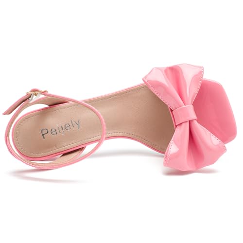 Womens Bow Knot Heeled Sandal Ankle Strap Square Toe Mid Kitten Heels Bride Wedding Party Dress Party Shoes4