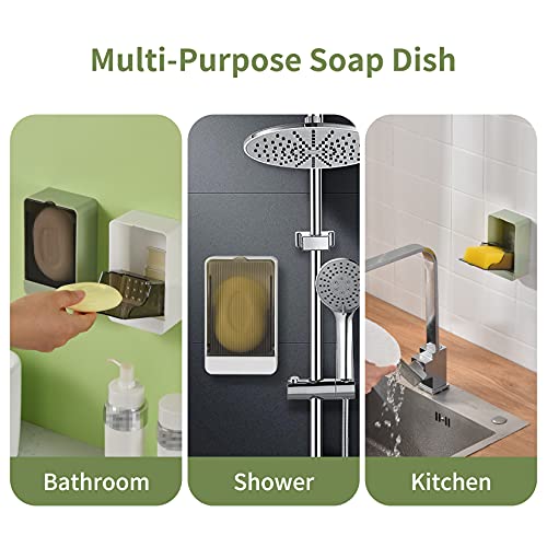 Soap Dish Holder Shower 2 Pack Bar Soap Holder With Drain Wall Mounted Soap Box For Shower, Bathroom, Bathtub, Kitchen Sink, Keep Soap Bars Dry, Waterproof Dustproof, No Drilling, Adhesive Include #TOP4