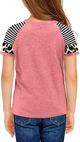 Ziwoch Girls Clothes Short Sleeve T Shirts Casual Color Block Striped Loose Girls' Tops, Tees & Blouses Size 4-13 Years Old Summer F-Pink #TOP1