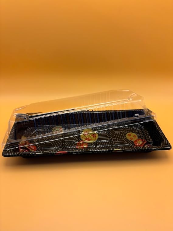 Large Sushi Trays with Lids 8.75 X 3.75 inch - Disposable Sushi Containers, Plastic To Go Containers (100)