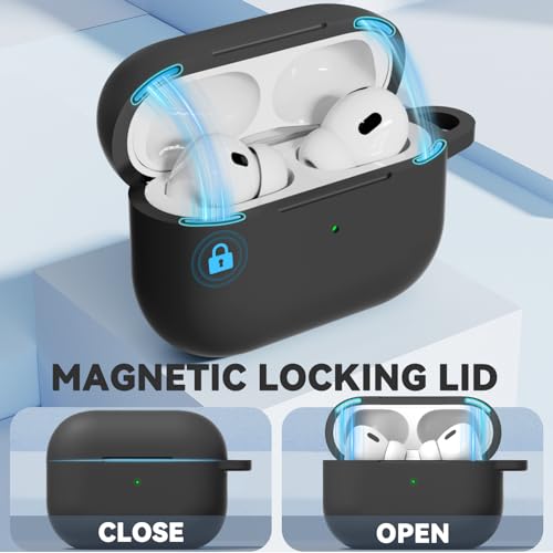 Image of Ljusmicker for AirPods Pro Case Cover with Magnetic Lock,Black | Silicone Protective Cover for Apple AirPods Pro 2nd /1st Generation Case with Cleaner Kit & Keychain for Women Men,Shockproof