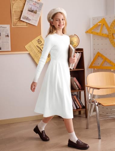 HOZIY Girls Dresses Size 8 White Long Sleeve Maxi Kids Dress for Teens - image 3