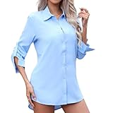 Sahunfri Women’s Long Sleeve Dress Shirt Regular Fit,Black Blouse Shirts with Button Down for Women Business Office Wear Casual (UK, Alpha, S, Regular, Regular, Blue)