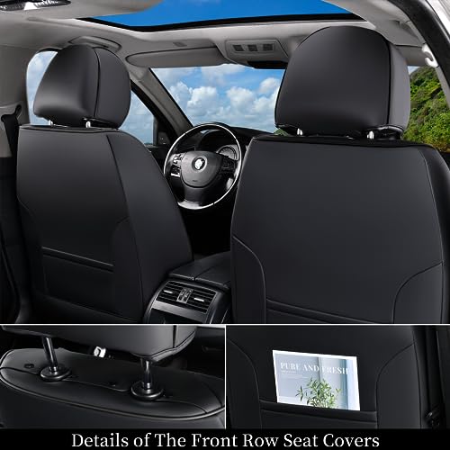 Image of Coverado Car Seat Covers Full Set, 5 Seats Universal Seat Covers for Cars, Breathable Fabric& Faux Leather Auto Seat Cushions, Front and Rear Seat Protectors Fit for Most Sedans SUV Truck, Black