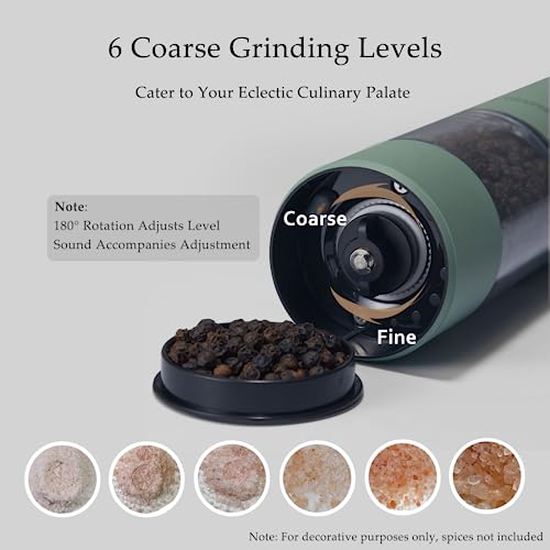 Electric Salt and Pepper Grinder Set, USB Rechargeable, Automatic Salt and Pepper Mill Grinder with Adjustable Coarseness, Electric Salt Shakers, LED Light, Refillable, Kitchen Gadgets (2 Packs, Sage) - Image 6
