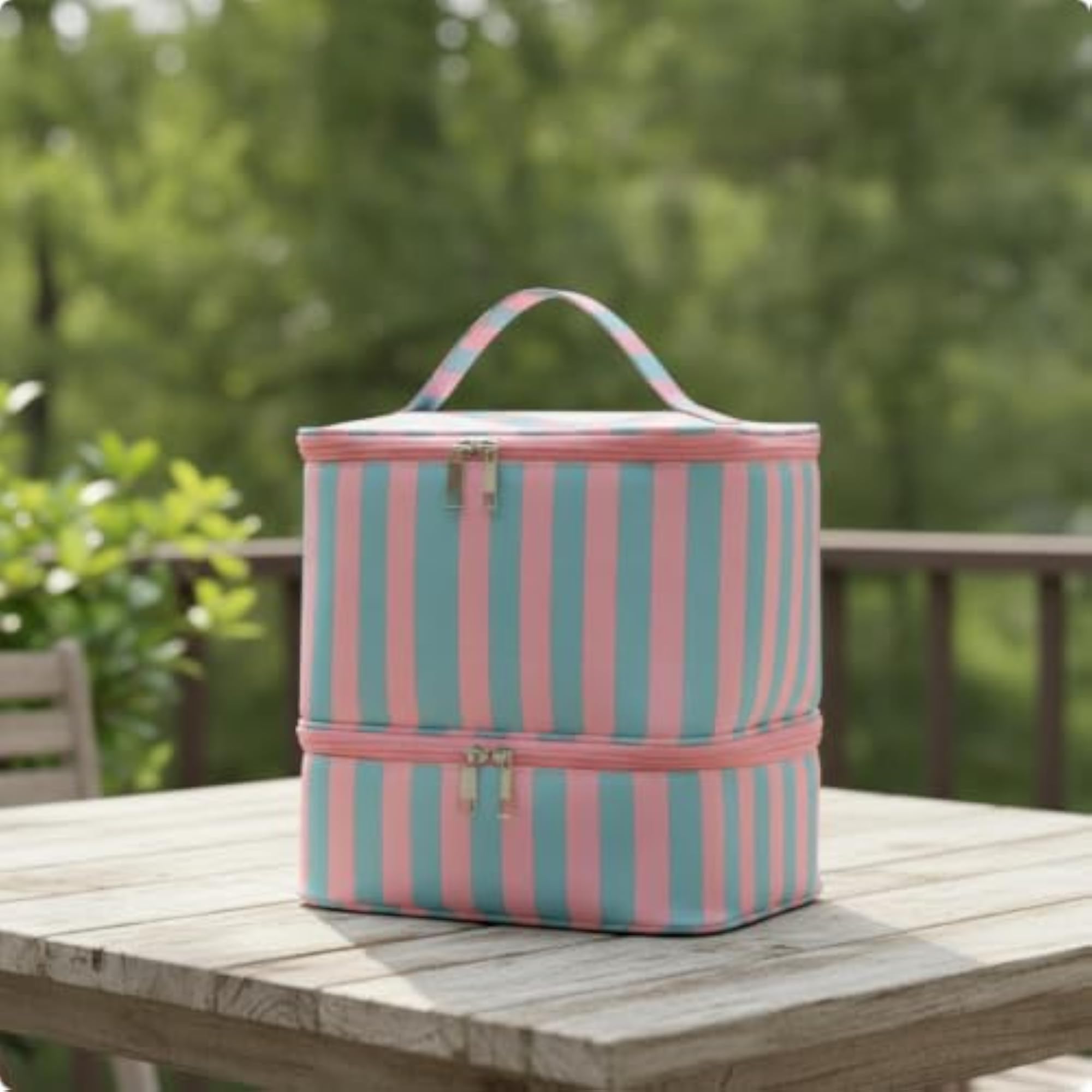 Two-Tier Storage Bag Double-Layer Striped Organizer