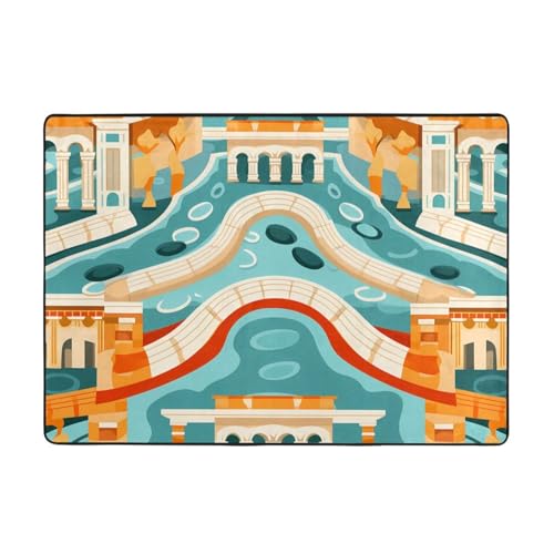 WHJWZY Alfombra de franela de 80 x 58 pulgadas para sala de estar, oficina y más edificios de la calle antigua