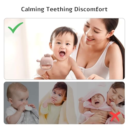 Image of Baby Teething Toy for 0-6 6-12 Months, Food Grade Silicone Teething Mitten, Anti Dropping Wrist Hand Teethers Baby Chew Toys for Sucking Needs, BPA Free Pack of 1 (Peach)