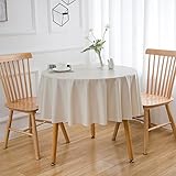 Hswek Round Vinyl Tablecloth 60 inch Flannel Backed Heavy Duty Tablecloth Waterproof Oilproof Tablecloth Wipeable Tablecloth Neutral Tablecloth Decorative Table Cover Picnic Tablecloth