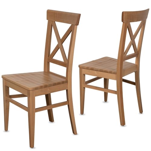 Staboos CH24 Esszimmerstuhle 2er Set Holz Stuhl bis 150 kg - Fertig montiert - Küchenstuhl 100% Massive Kernbuche Holzstuhl (Natur lackiert)