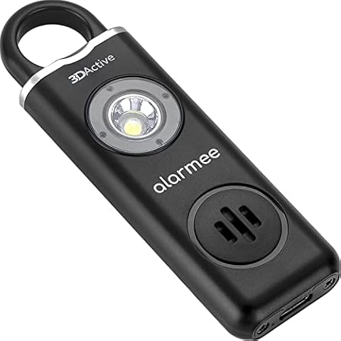 3DActive Alarmee Rechargeable Personal Safety Alarm for Women, Teens & Elderly, Pocket Size 130dB Loud Siren with LED Light (Black) Cover