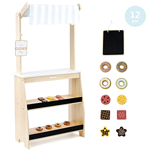 Pairpear U14025 Grocery Store Pretend Play, Wooden Toys Lemonade Stand For Kids, Natural Style Market Stand Play Food Sets. thumb #1