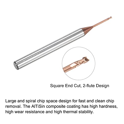 Image of uxcell Square Nose End Mill, 1mm Solid Carbide AlTiSin Coated Long Reach CNC Router Bits 2 Flutes Milling Cutter with Extended Neck, 10mm Cutting Length 4mm Shank