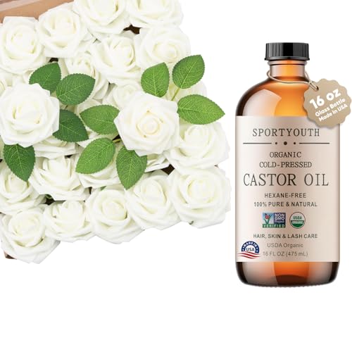 SPORTYOUTH 100 Pcs Artificial Flowers White Roses Bulk with Stems