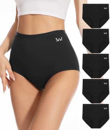 Ruixue Unterhosen Damen Baumwolle, 5er Pack Hohe Taille Unterwäsche Frauen Slips Damen Stretch Panties, Bequeme Slips Damen, Atmungsaktiv Panties