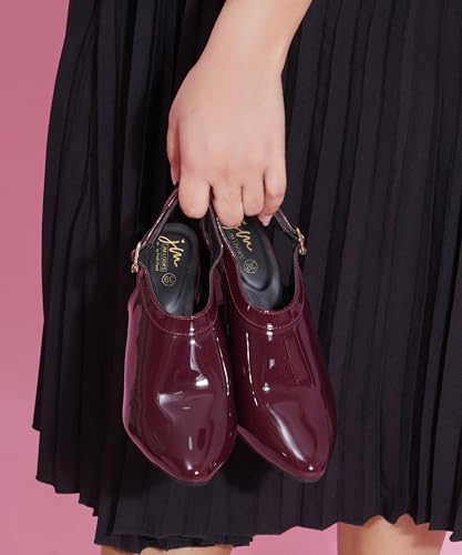 Image of JM LOOKS Glamorous Glossy Patent Finish Slingback Pumps with Thick Block Heel for Bold Fashion Statements