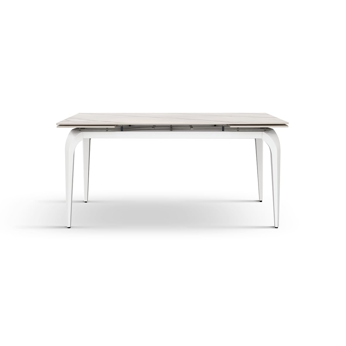 PAZZO DESIGN Tavolo da Pranzo Diletta Rettangolare Allungabile con Piano in Ceramica Effetto Marmo Bianco, Base in Metallo Bianco, 140 x 80 x 77.5 - id_2357