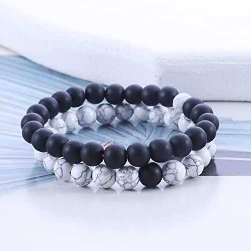 Bayetss Men Women Lava Bracelet Beads Bracelet Bangle Stretch Stone Beads Bracelets Friendship Couples Gifts,Black And White #TOP1