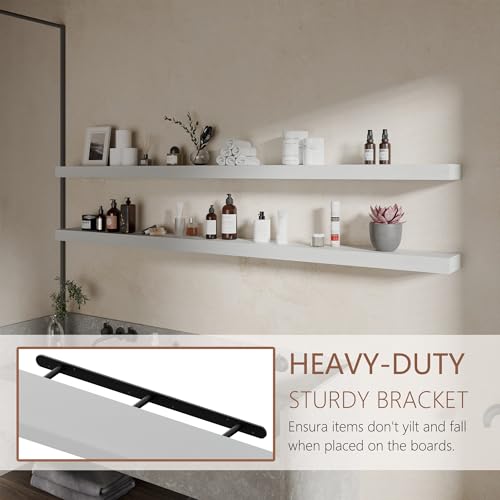 ONOTETUT 72 inch Long Floating Shelves for Wall,Solid Wood Long Shelves Set of 2,White Wooden Wall Mounted Shelf,Bookshelf Bathroom Shelves (White, 72 Inch) by ONOTETUT - Image 5