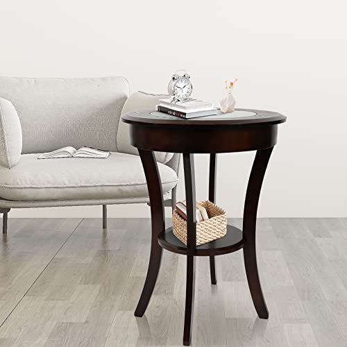 Ecomex Round End Table With Storage Shelf Glass Top, Accent Side Table Round Side Table For Small Space Bedroom Living Room(Brown) #TOP5