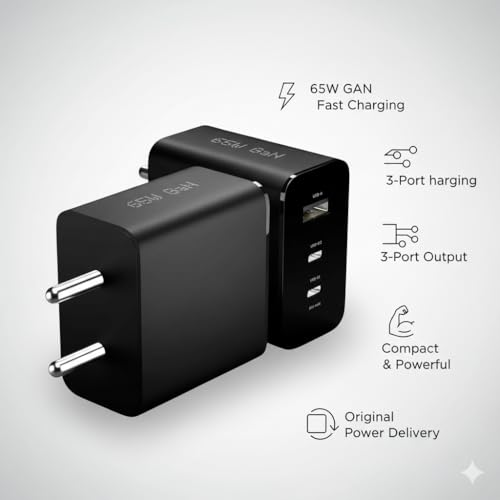 Image of 65w PD PPS USB-C Power Adapter Compatible with Nothing Phone 4 /4(a) /4(a) pro (2026) /3a Pro /3a /3 /2a plus /2a /2 /1Phone| Rapid Charging wall Charger | Original Charging Speed