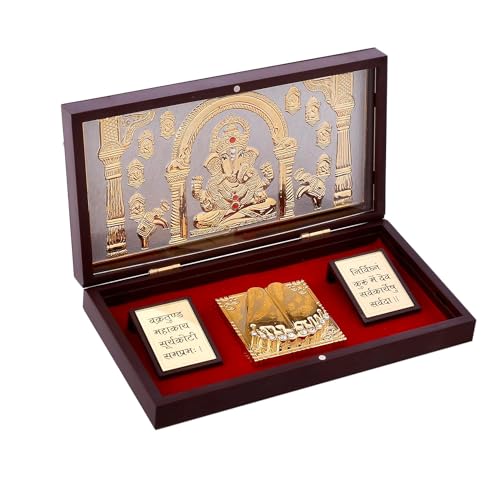 Image of Ganeshji Divine Box | Photo with Charan Paduka for Pooja Room l Vinayak Gift Box | Charan Paduka Box for Pooja | Devotional Prayer | Wedding Gifts & House Warming | Diwali Gifts