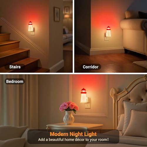 Image of JandCase Night Lights Plug into Wall, 3D Printed Beacon Night Light | 3000K Plug in Nightlight with Dusk to Dawn Sensor, 0-100LM Adjustable Brightness for Rooms Bathroom Hallway