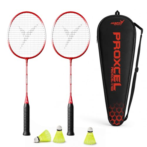 Image of Jaspo Proxcel-1102 Badminton Kit | Lightweight Metal Badminton Rackets with Shuttlecocks | Balanced Frame | Comfortable Grip for Powerful Smashes | Ideal for Beginners, Kids & Teens