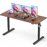 Standing Desk, Large Height Adjustable Electric Stand up Desk, 140x60cm Sit Stand Home Office Desk, with Splice Board, Black Frame/Walnut Top