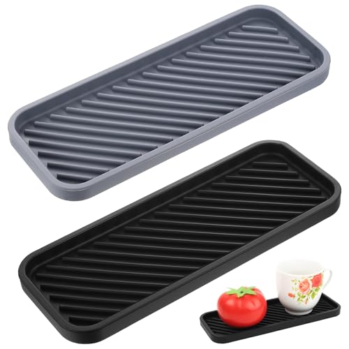 2 Pcs Bandeja de Plato de Silicona, Soportes Bandeja de Porta Estropajos Fregaderos, Organizador Fregadero Escurridor Esponja Cocina, Soporte Organizadores para Fregadero de Silicona Baño(23 x 9 cm)