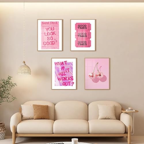 L0famy Pink Framed Wall Art 4 Pcs, Poster For Bedroom Pink Wall Art Mural Poster For Teen Girl, Personalised Unframed Wall-Art Prints For Home Modern Bathroom Office Decorations Paintings 20 X 25cm - Cosy Home Interiors L0famy Pink Framed Wall Art 4 Pcs, Poster For Bedroom Pink Wall Art Mural Poster For Teen Girl, Personalised Unframed Wall-Art Prints For Home Modern Bathroom Office Decorations Paintings 20 X 25cm - Image 2