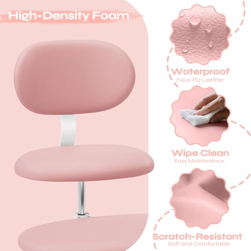 Image of Pinmoco Ergonomic Cross Legged Office Chair with Wheels, ADHD Chair for Adults, Meditation Chair, Yoga Office Chair, Comfortable Back Support, Height Adjustable,Small Spaces, PU Leather, Pink