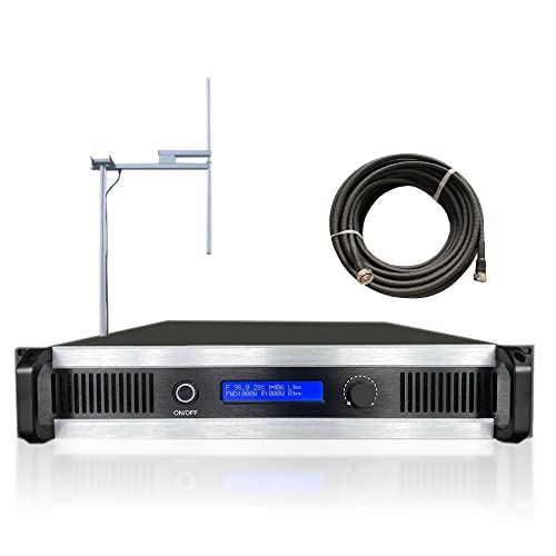 1000W FM Stereo Broadcast Transmitter +1-Bay Antenna+30M Cable for Church, Professional 1000watt High Power Long Range FM Radio Transmitter Kit for Broadcasting Equipment for Radio Station