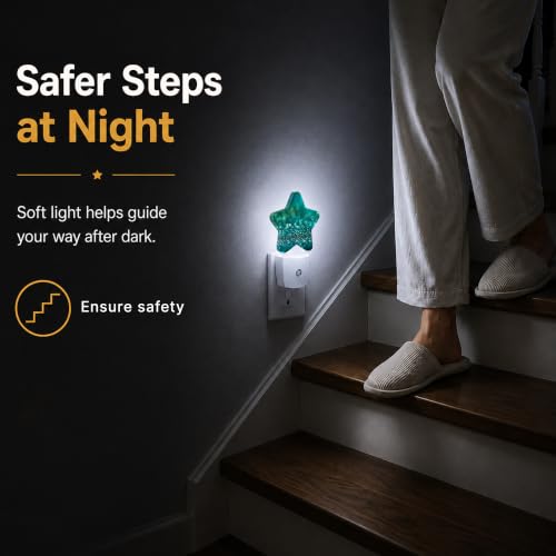 Image of Star Night Light with Dusk to Dawn Sensor, Green Glittering Plug in Night Light for Kids Bedroom Nursery, Soft Warm Glow Lamp for Hallway Bathroom Energy Saving