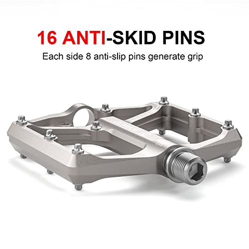 Pedales de Bicicleta de Ruta/Montaña - Pedales Platos con 3 Rodamientos - Pedales Planos CNC 9/16” con Clavos Antideslizantes Removibles miniatura 3