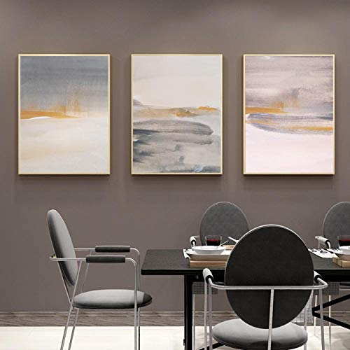 Cuadros abstractos modernos gris y dorado en lienzo de 50x70 cm juego de 3 sin marco