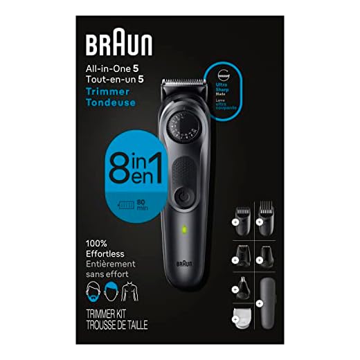 Braun Kit All-in-One Style Série 5 5471, aparador 8 em 1 para homens com aparador de barba, aparador de corpo para paisagem, cortadores de cabelo e mais, lâmina ultra-afiada, 40 configurações de comprimento, à prova d'água