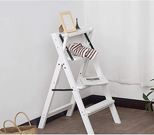 Escabeau 4 marches en bois blanc stable pour attraper les hauteurs - 4