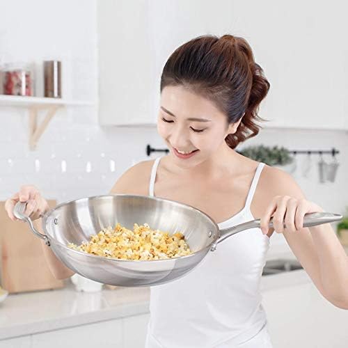Stainless Steel Frying Pan Saute Pan,Tri-Ply Bonded Fry pan Stir-Fry Pan Saute Pan with Helper Handle and Lid Multipurpose Stainless Steel Wok