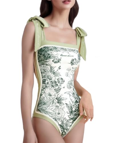 Image of SKAYS Reversible Floral One Piece Swimsuit Women Bathing Suit Vintage Cute with Adjustable Straps Swimwear