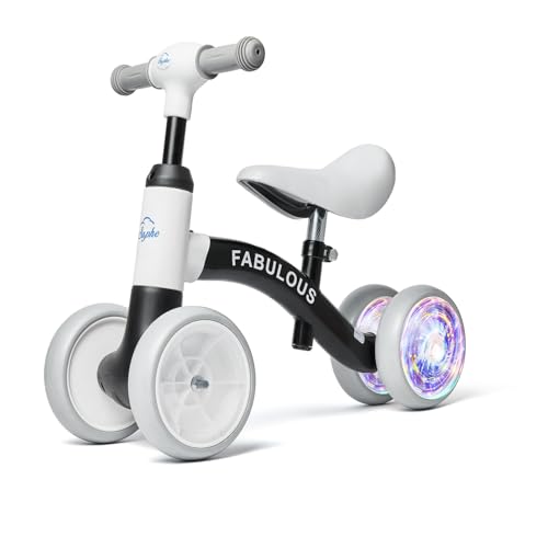 Colorful Lighting Baby Balance Bike for 1 Year Old Boys Girls with Adjustable Seat, Toddler Balance Bike for 12-24 Months, First Birthday Gift