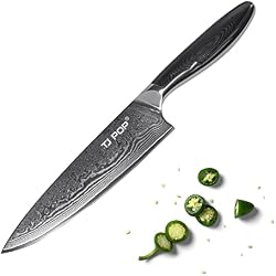 TJ POP Damascus Chef Knife 8 Inch, Professional Kitchen Knife, Ultra Sharp Meat Knife, Full-tang Designed, Japanese VG-10 Steel Blade, Comfort Grip Non-slip G10 Handle