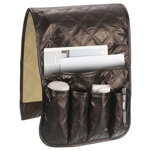 sourcing map 1 Pcs Recliner Armchair Caddy, Couch Armrest Organizer with 5 Pockets for Bedside Sofa Remote Control Holder Magazine Phone Book Glasses (Brown, 35"x13")